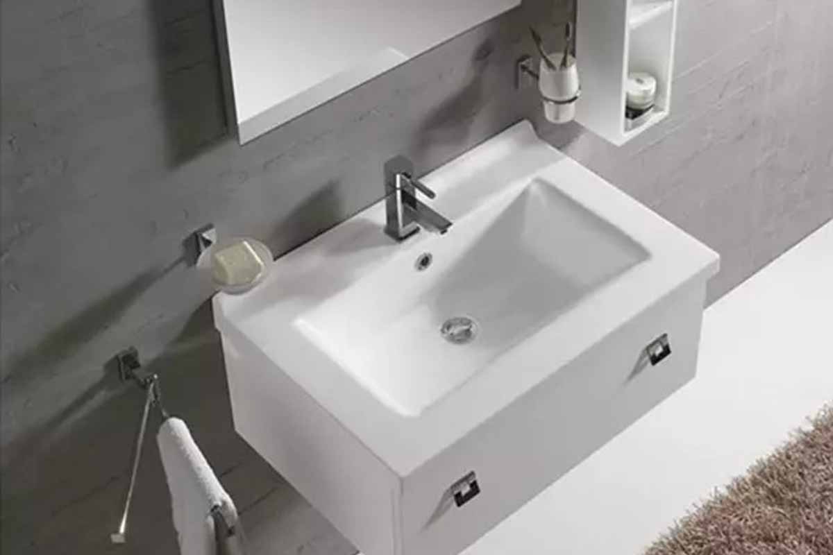 Mueble de baño con tapa de resina modelo sirio214 madera de trabajo