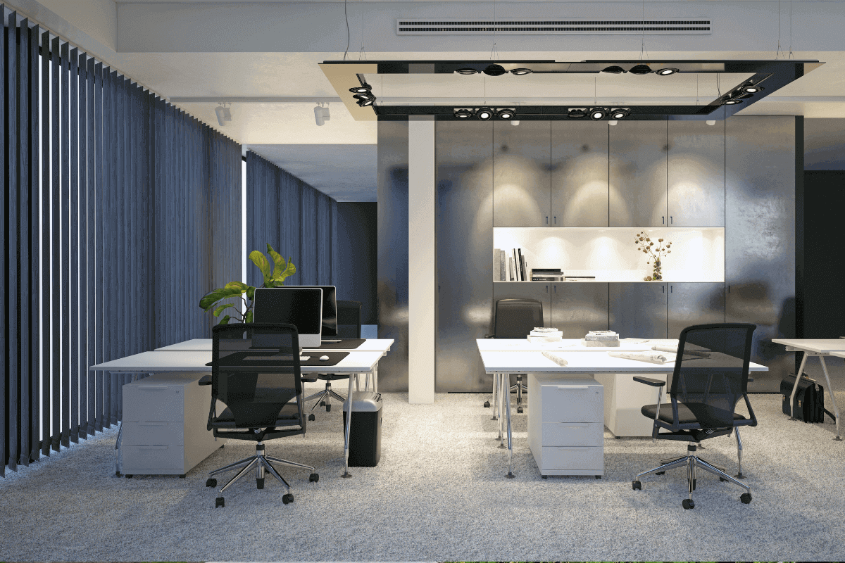 Asientos y escritorios para una oficina elegante y moderna