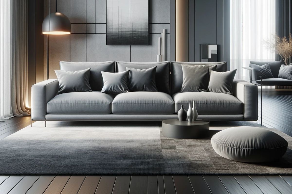 Abbinare il divano grigio con tappeto moderno