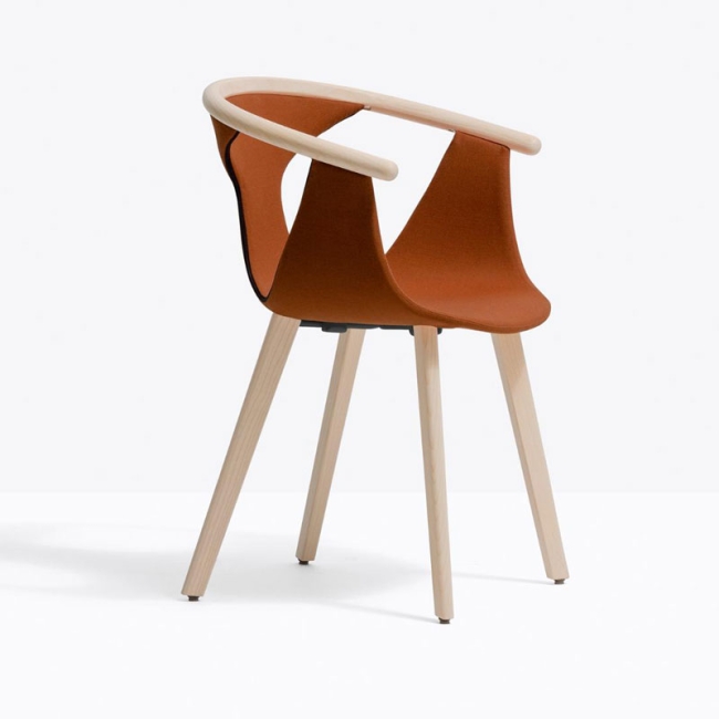 Fox Pedrali Upholstered armchair with wooden legs