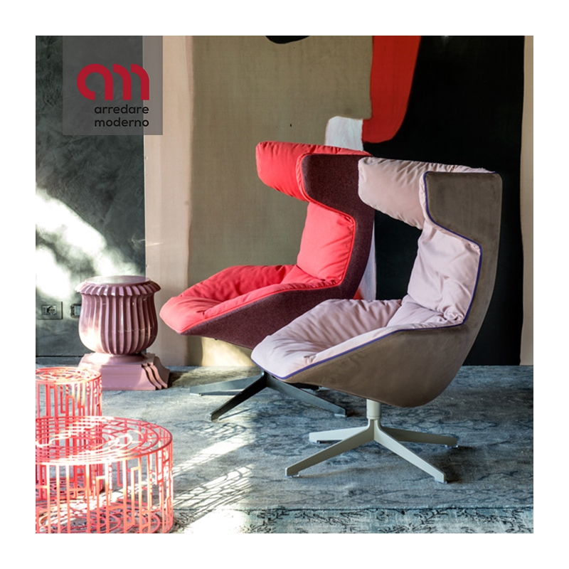 Take a line for a walk Moroso Swivel armchair with padded quilt