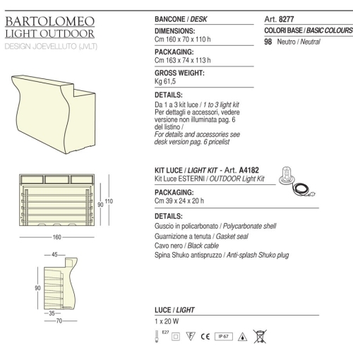 Bartolomeo  Plust Bar Comptoir Illuminable