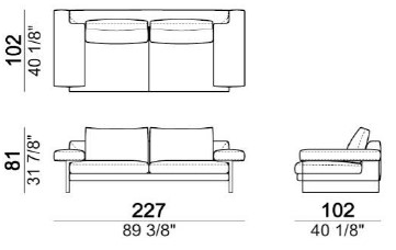 Dimensions du canapé Ego Arketipo 2 et 3 places linéaire