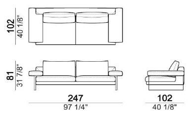 Abmessungen des Sofas Ego Arketipo 2 und 3 Sitzplätze linear