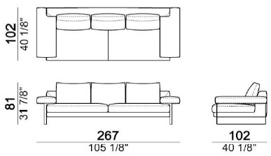 Abmessungen des Sofas Ego Arketipo 2 und 3 Sitzplätze linear