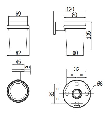 One Inda A2410A Glass Holder Dimensions
