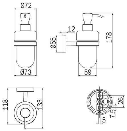 Forum Inda A36120 Soap Dispenser dimensions
