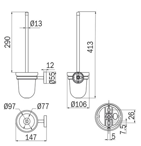 Forum Inda A36140 Toilet Brush Holder dimensions
