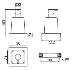 Dimensions du distributeur de savon Divo Inda A15120