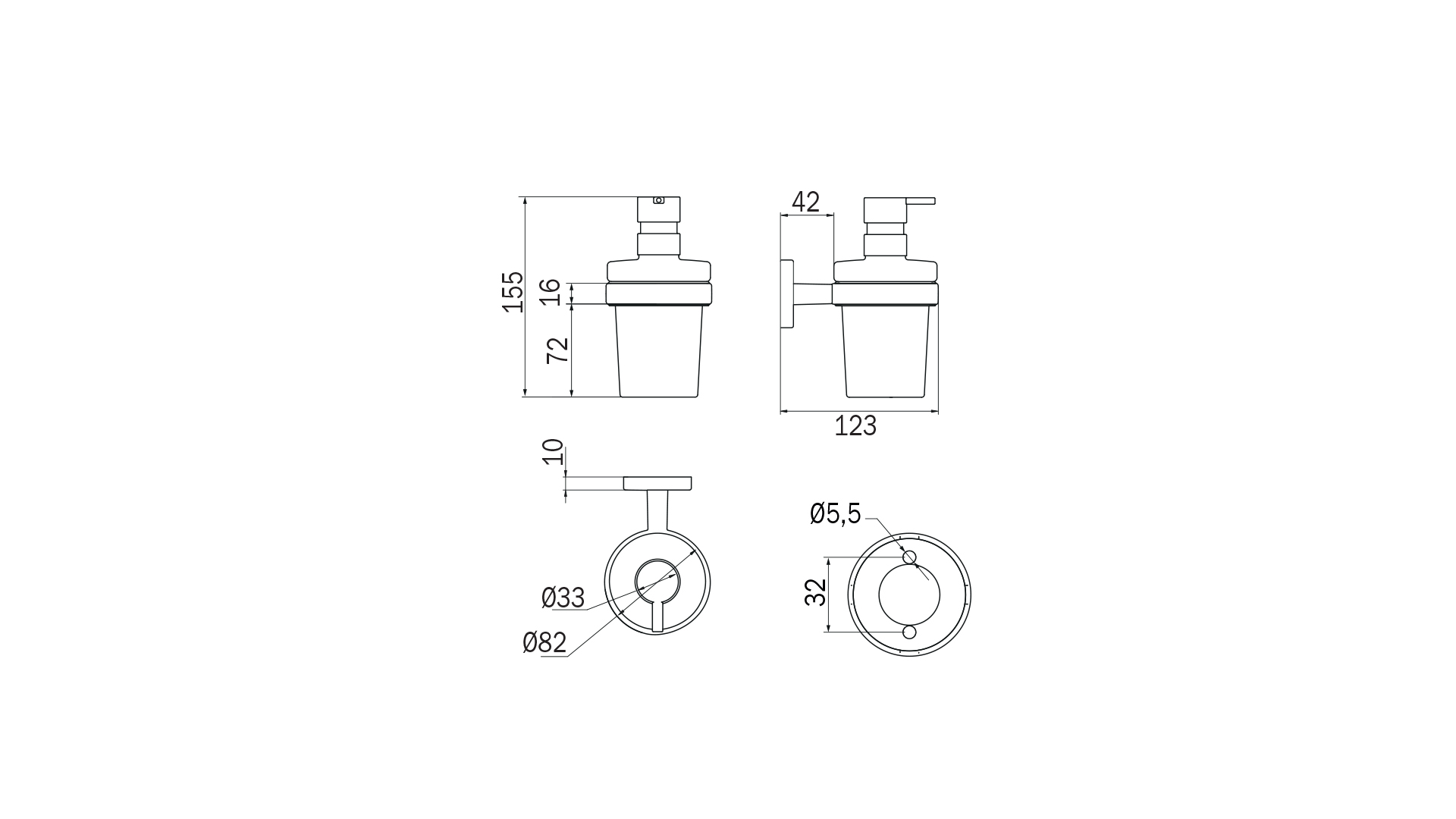 Gealuna Inda A10120 Soap Dispenser dimensions
