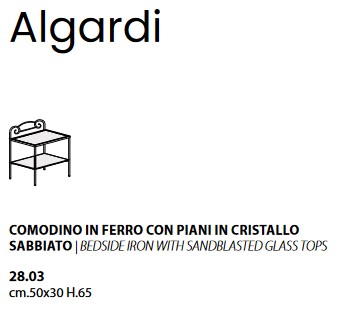 Abmessungen des Nachttischs Algardi Ingenia Casa Bontempi