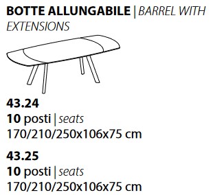 Dimensions of the Brooklyn Ingenia Casa Bontempi Extendable Barrel Table