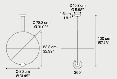 Dimensions of the Elara Lodes Suspension Lamp