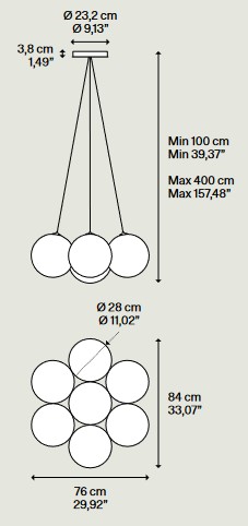 Dimensions de la Lampe Nuage Aléatoire de Lodes en suspension