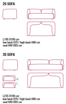 Cosy MDF Italia Sofa sizes