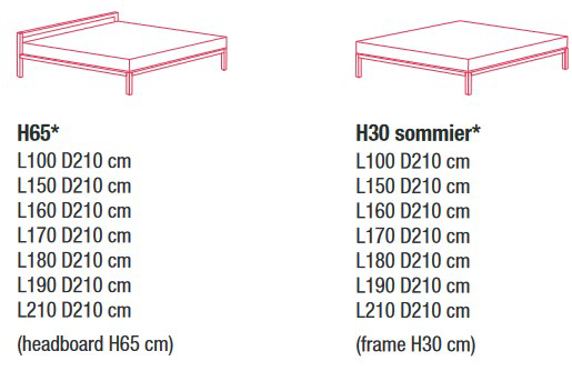 Aluminium Bed MDF Italia sizes
