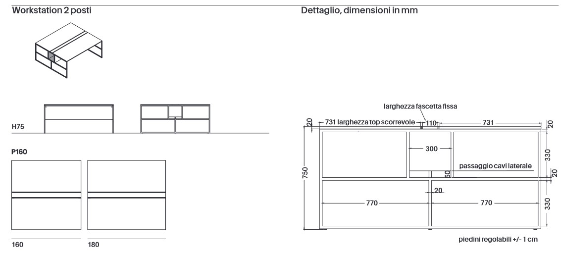 bureau 20.Venti MDF Italia dimensions