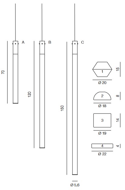Dimensions of the Infinita Martinelli Luce suspension lamp