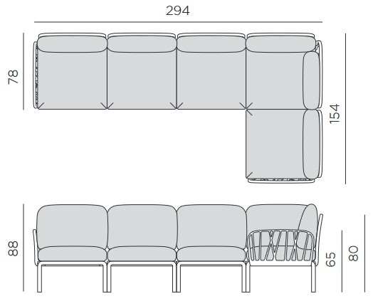 Dimensions of the Komodo 5 Nardi Outdoor Sofa