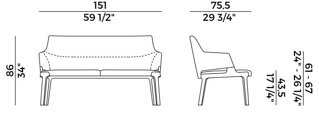 Velis Potocco High Back Sofa sizes