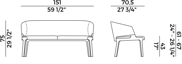 Velis Potocco Low Back Sofa sizes