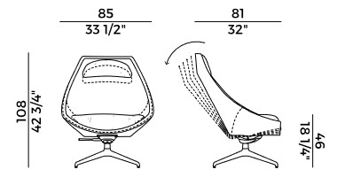 Cut Potocco swivel lounge armchair sizes
