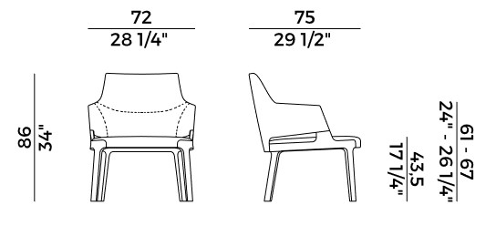 Velis Potocco High Back Lounge Armchair sizes
