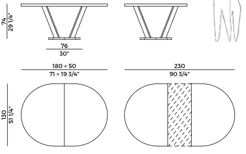 table Aura Potocco dimensions