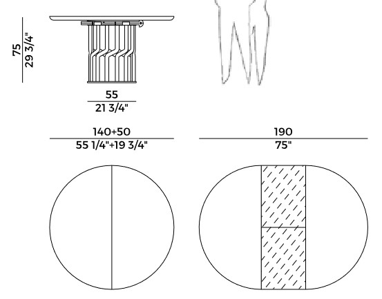 table Intreccio Potocco dimensions