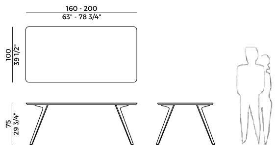 Katana Potocco rectangular table sizes