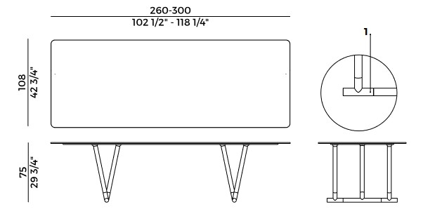 Pipe Potocco fixed table sizes