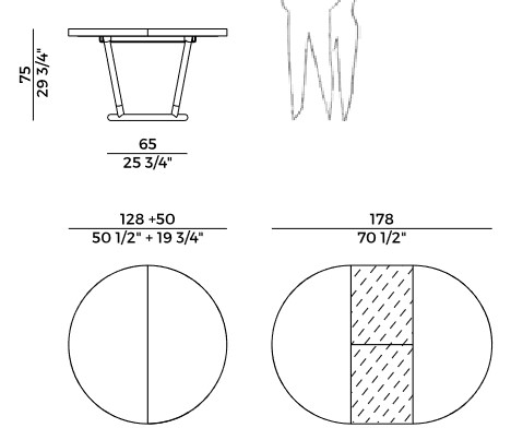 table Pipe Potocco dimensions