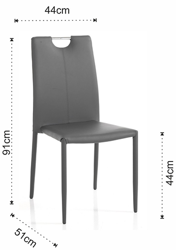 Dimensions of the Lucia chair by Tomasucci