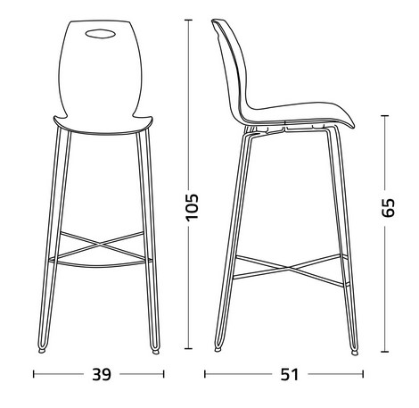 Dimensions of the Bip Iron.ss stool by Colico