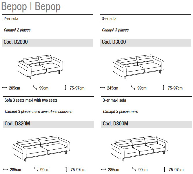 Divano Bepop Ditre Italia 2 e 3 posti lineare dimensioni