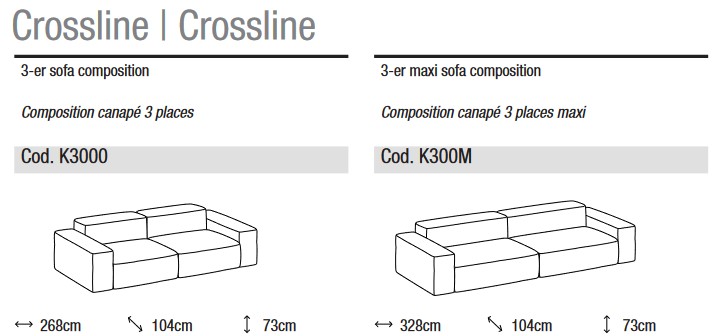 Divano Crossline Ditre Italia 3 posti lineare dimensioni