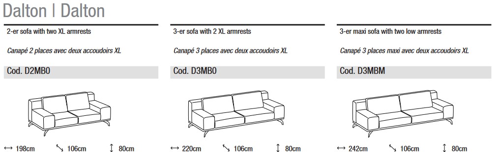 Dimensions of Dalton Sofa Ditre Italia 2 and 3 Seater Linear
