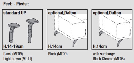 Dimensions of Dalton Low Sofa Ditre Italia 2 and 3 Seater Feet