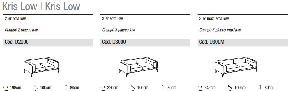 Dimensions of Ditre Italia Kris Low 2 and 3 Seater Linear Sofa