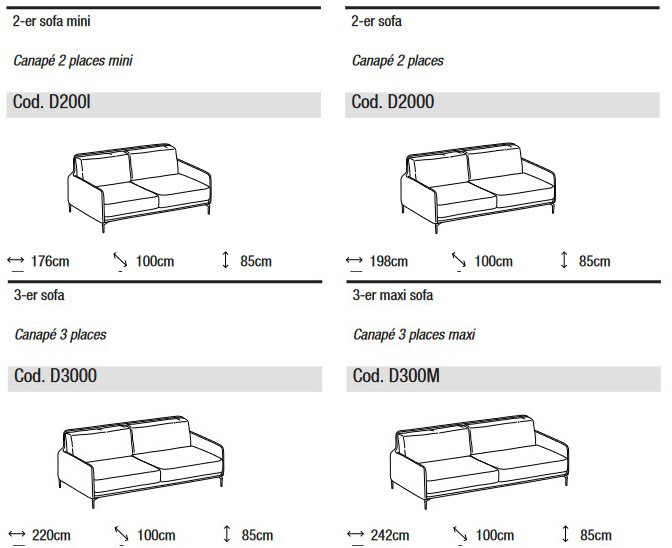 Dimensions of Krisby Sofa Ditre Italia 2 and 3 Seater Linear