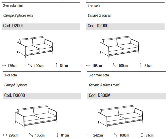 Dimensions of 2 and 3-Seater Sofa Krisby Low by Ditre Italia