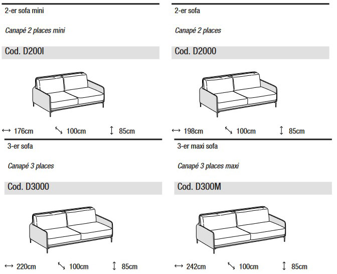 Dimensions of the Ditre Italia Krisby Mix Sofa with 2 and 3 Seater