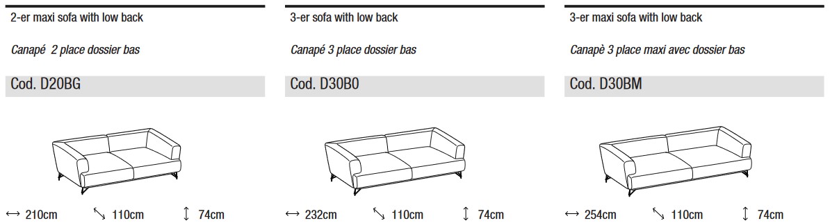 Abmessungen des Sofas Lennox Soft von Ditre Italia 2 und 3-Sitzer Linear