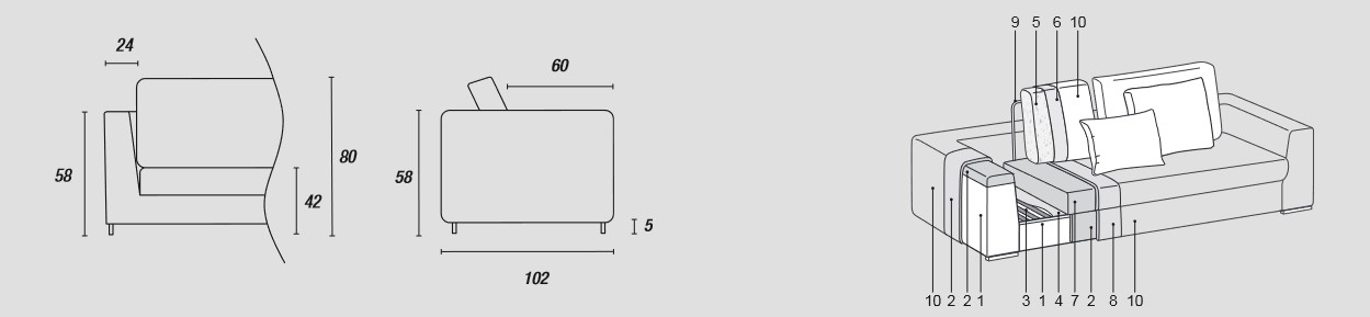 Características del sofá Ditre Italia Loman Soft, de 2 y 3 plazas lineales