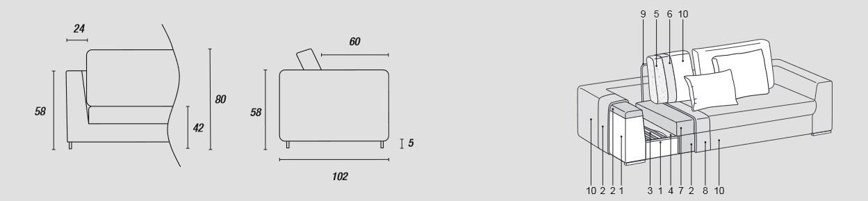 Eigenschaften des Sofas Loman Soft Ditre Italia, 2- und 3-Sitzer linear