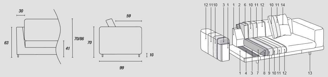 Merkmale des linearen 2- und 3-Sitzer-Sofas On Line von Ditre Italia