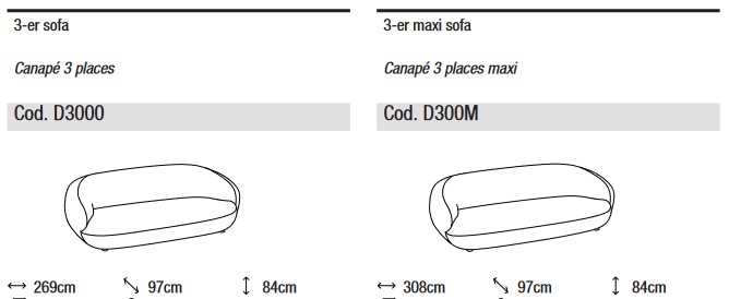 Dimensions of the Pacific Sofa by Ditre Italia 3-Seater