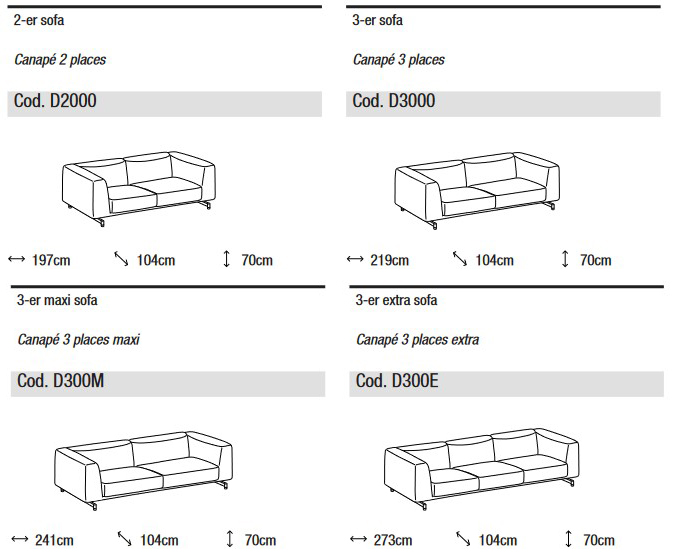 Dimensions of St. Germain Sofa Ditre Italia 2 and 3 seater linear