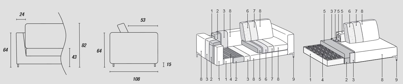 Features of Ditre Italia Union 2 and 3-Seater Linear Sofa