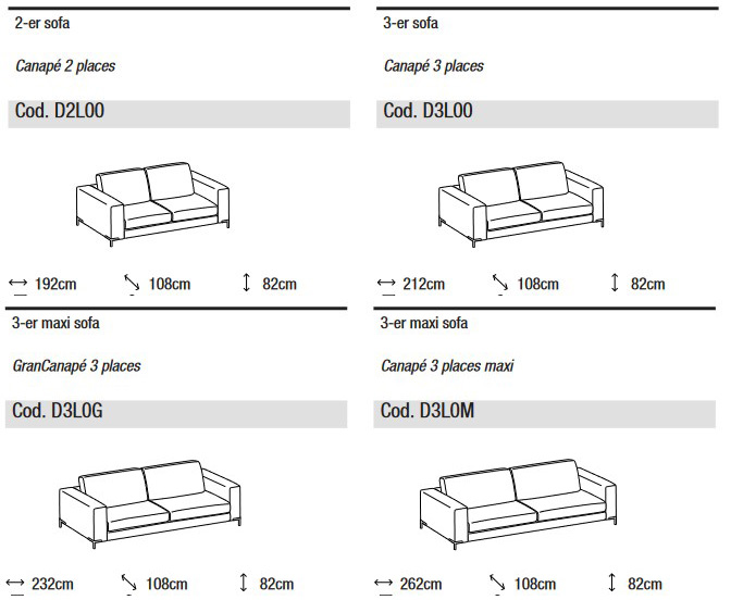 Dimensions of Ditre Italia Union 2 and 3-Seater Linear Sofa